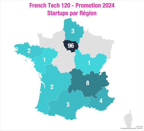 French Tech 120 2024 - Startups par région